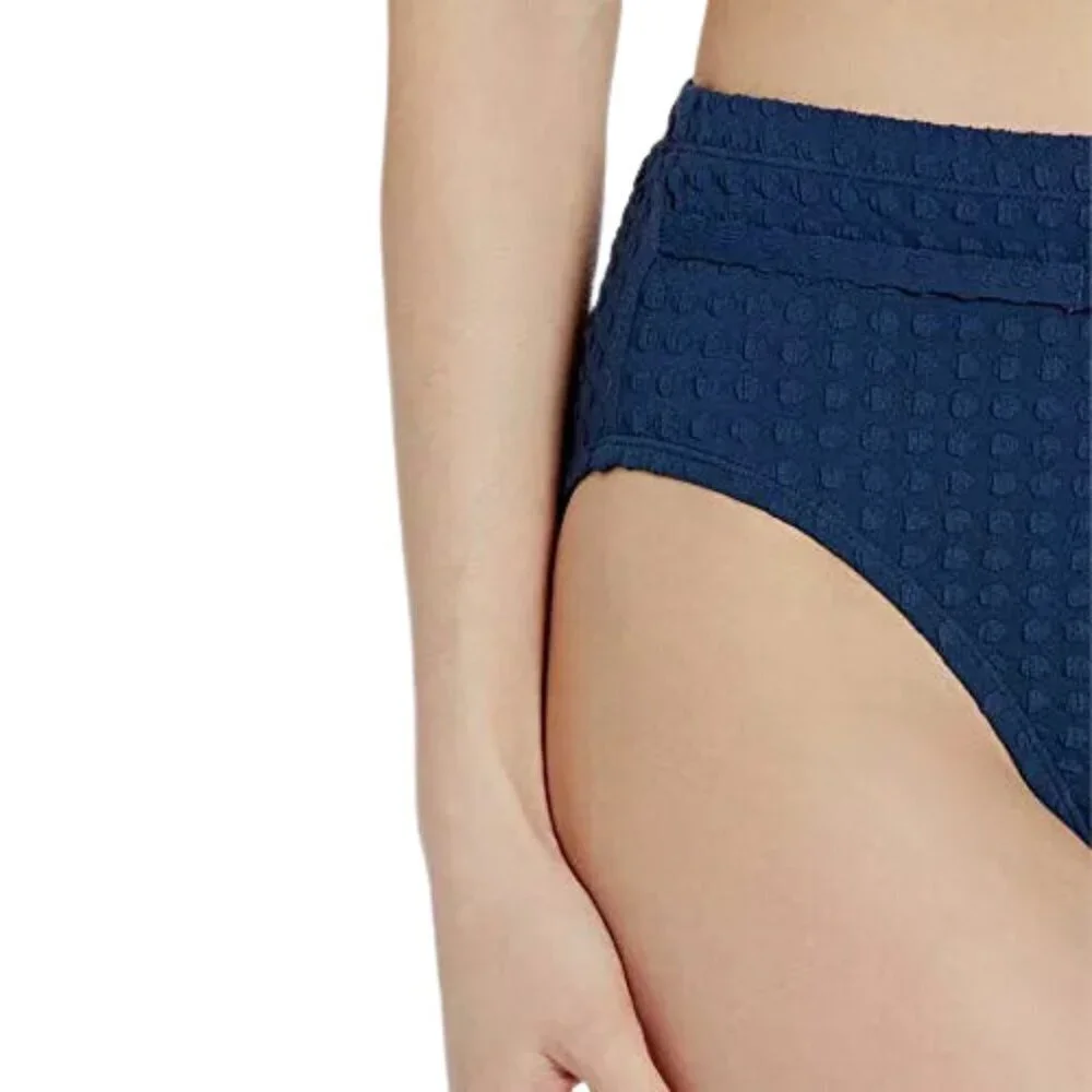 NWT La Blanca Gold Belt Detail Textured Fabric High Waisted Bikini Bottom Sz. 10